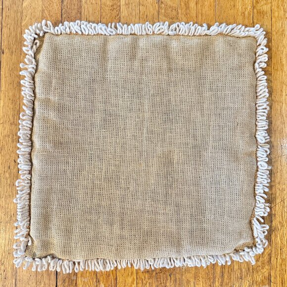 Handmade Portuguese Needlepoint Pillow Covers Set of 4 Wool Burlap Fringe 17x17 - Picture 3 of 13